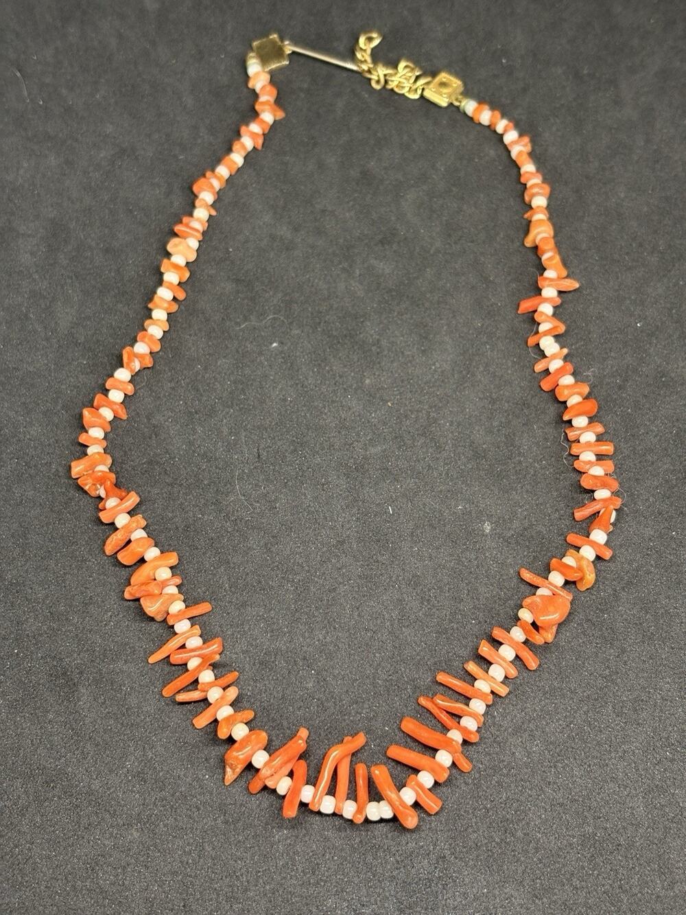 Vintage Salmon Coral Branch & Milk Glass Bead Choker Necklace